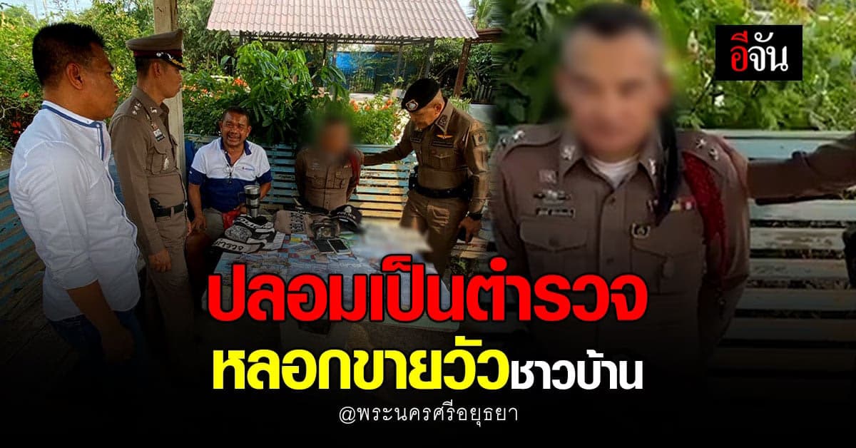 รวบหนุ่มใหญ่ แต่งเป็นตำรวจเต็มยศ หลอกขายวัวให้กำนัน สุดท้ายโป๊ะแตก
