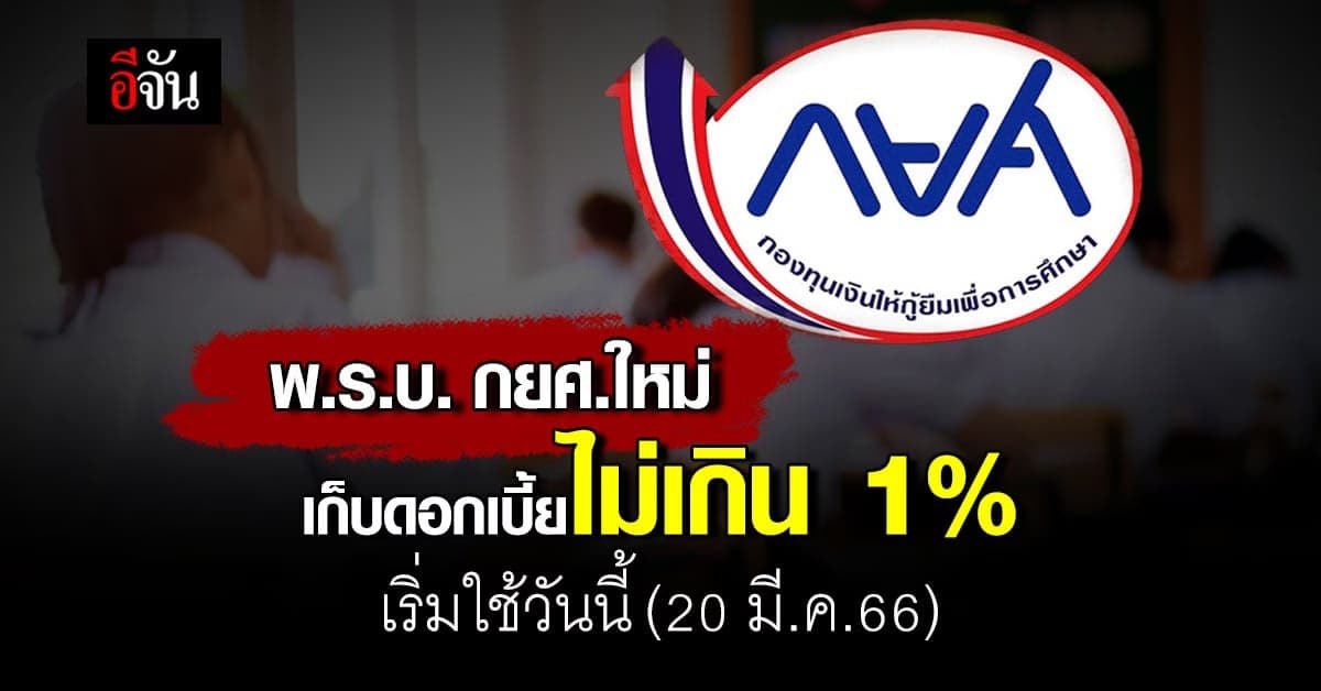 พ.ร.บ.กยศ.ใหม่ ใช้แล้ววันนี้ (20 มี.ค.66) เก็บดอกเบี้ยไม่เกิน 1%