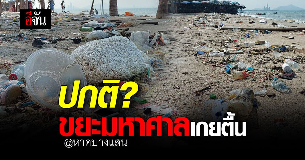 ขยะจำนวนมาก เกยตื้น ตลอดแนว หาดบางแสน แม่ค้า เผย เป็นเรื่องปกติ