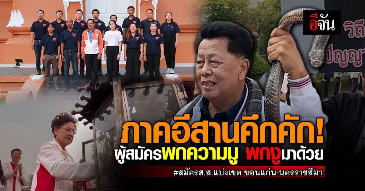 บรรยากาศรับสมัคร ส.ส.แบบแบ่งเขต ภาคอีสานสุดฮือฮา มีคนพกงูมาด้วย