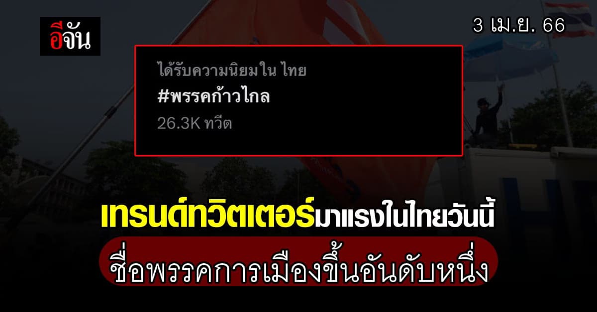 แฮชแท็ก ชื่อพรรคการเมือง ติด เทรนด์ทวิตเตอร์ วันที่ 3 เม.ย.66