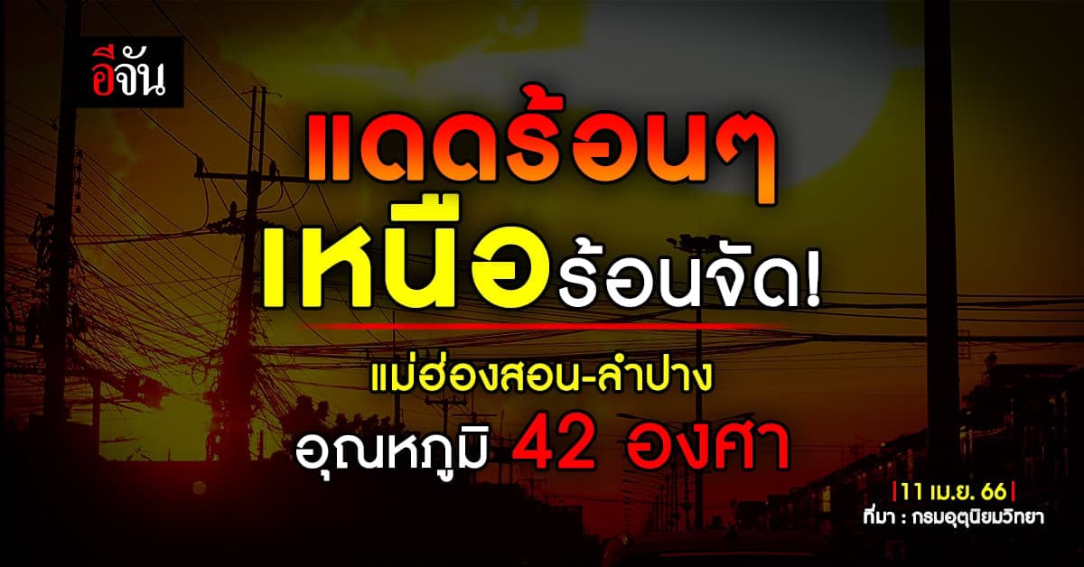 สภาพอากาศวันนี้ 11 เม.ย.66 ภาคเหนืออุณหภูมิ 42 องศา ร้อนสุดในไทย