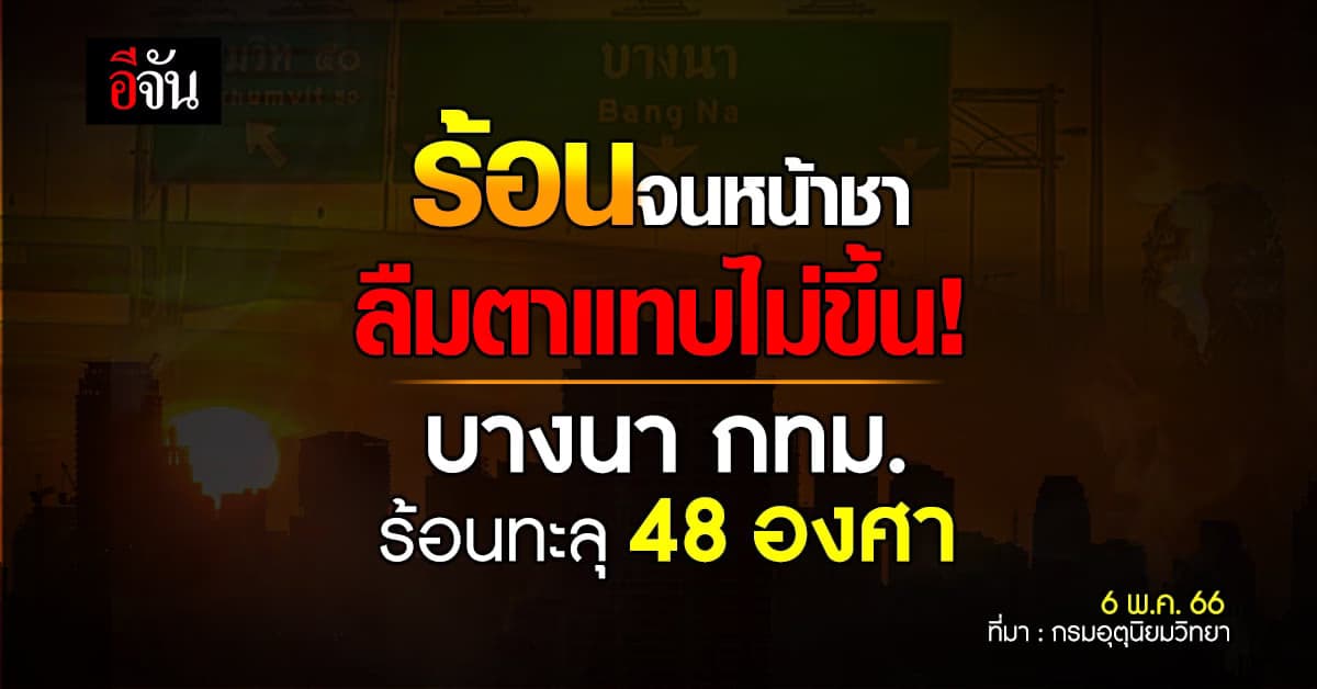 สภาพอากาศวันนี้ 6 พ.ค.66 อุณหภูมิเดือด  ค่าดัชนีความร้อนทะลุ 52 องศา