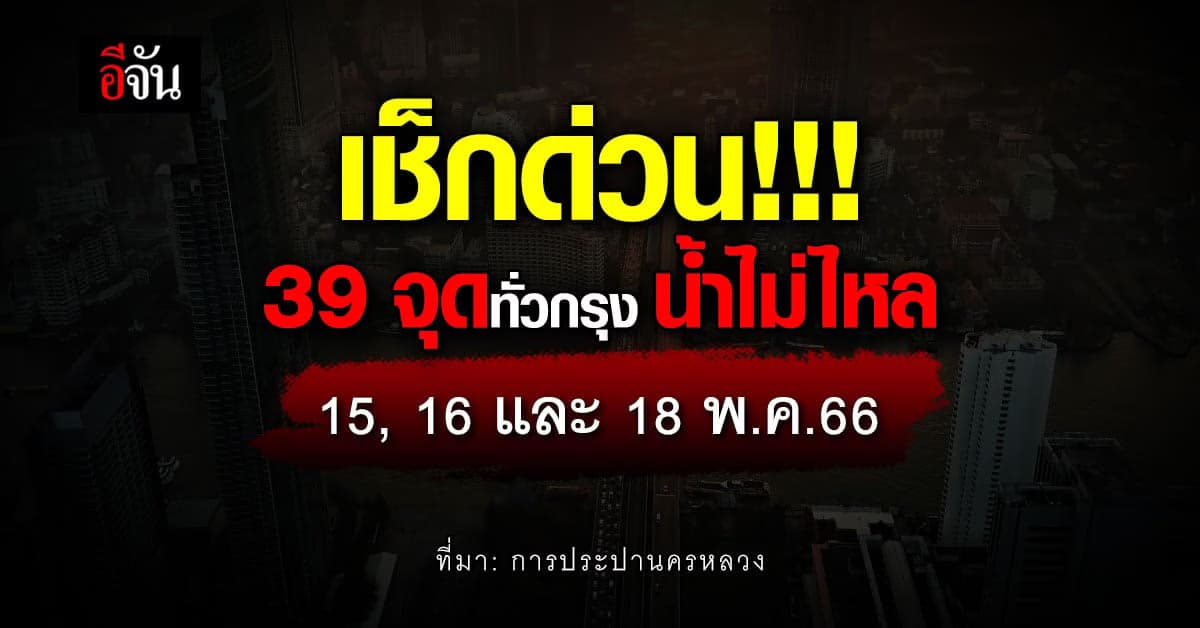 ประปานครหลวง แจ้ง 39 จุดทั่วกรุง น้ำไม่ไหล 15, 16 และ 18 พ.ค.66