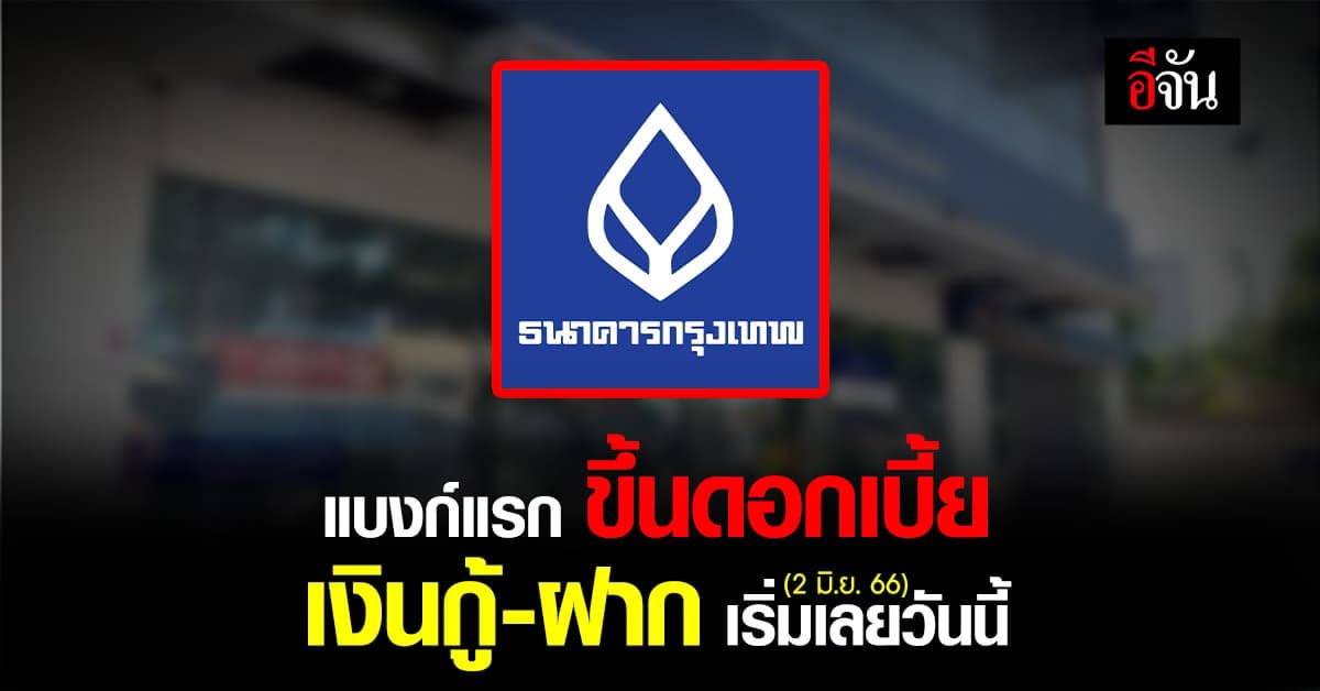 ธ.กรุงเทพ ขึ้นดอกเบี้ยกู้-ฝาก เริ่มเลยวันนี้ (2 มิ.ย.66)