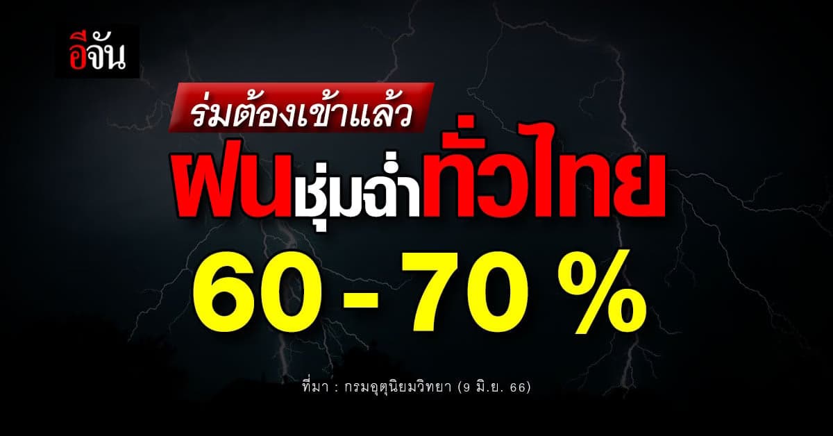 สภาพอากาศวันนี้ 9 มิ.ย.66 กรมอุตุฯ เผย ทั่วไทย 60-70% ฝนชุ่มฉ่ำ