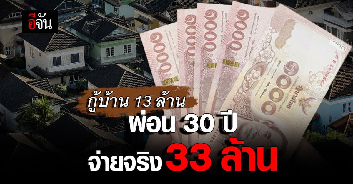หนุ่มแชร์ประสบการณ์ กู้บ้าน 13 ล้าน ผ่อน 30 ปี จ่ายหนี้บาน 33 ล้าน
