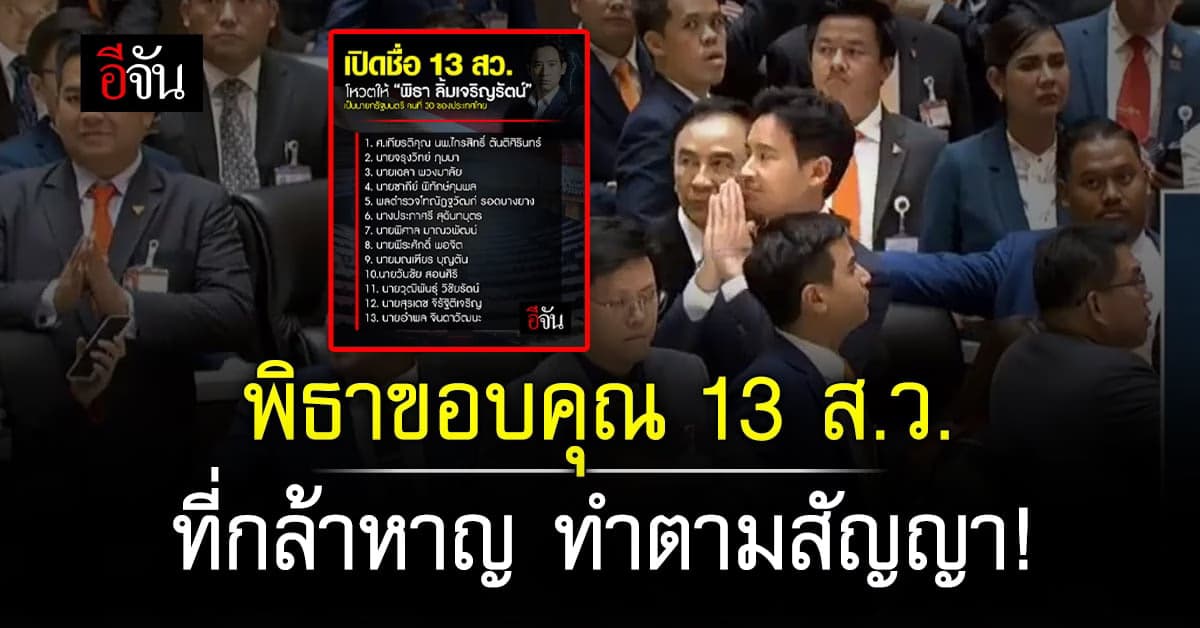 เปิดชื่อ 13 ส.ว. ขานรับเห็นด้วย ให้ “พิธา” เป็นนายกฯ