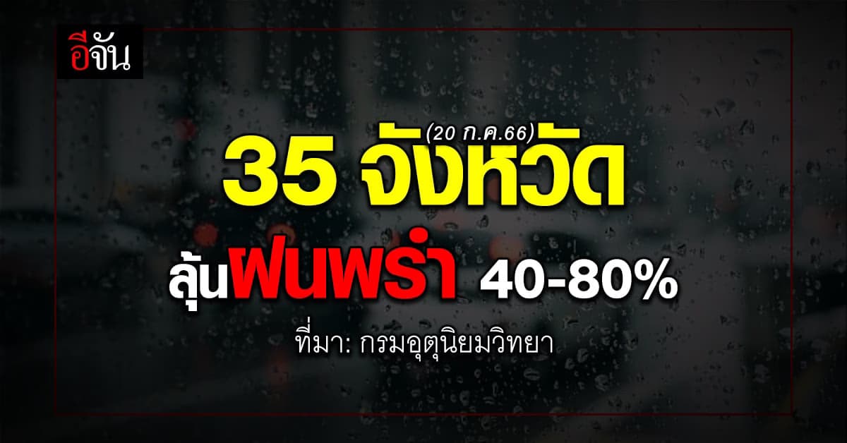 สภาพอากาศวันนี้ (20 ก.ค.66) ทั่วไทยลุ้นฝนถล่ม 40-80%
