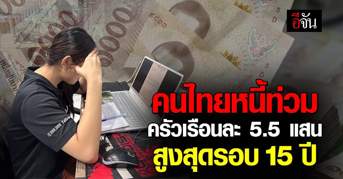 ม.หอการค้าไทย เผยคนไทยมีหนี้กว่า 5.5 แสนบ./ครัวเรือน สูงสุดรอบ 15 ปี