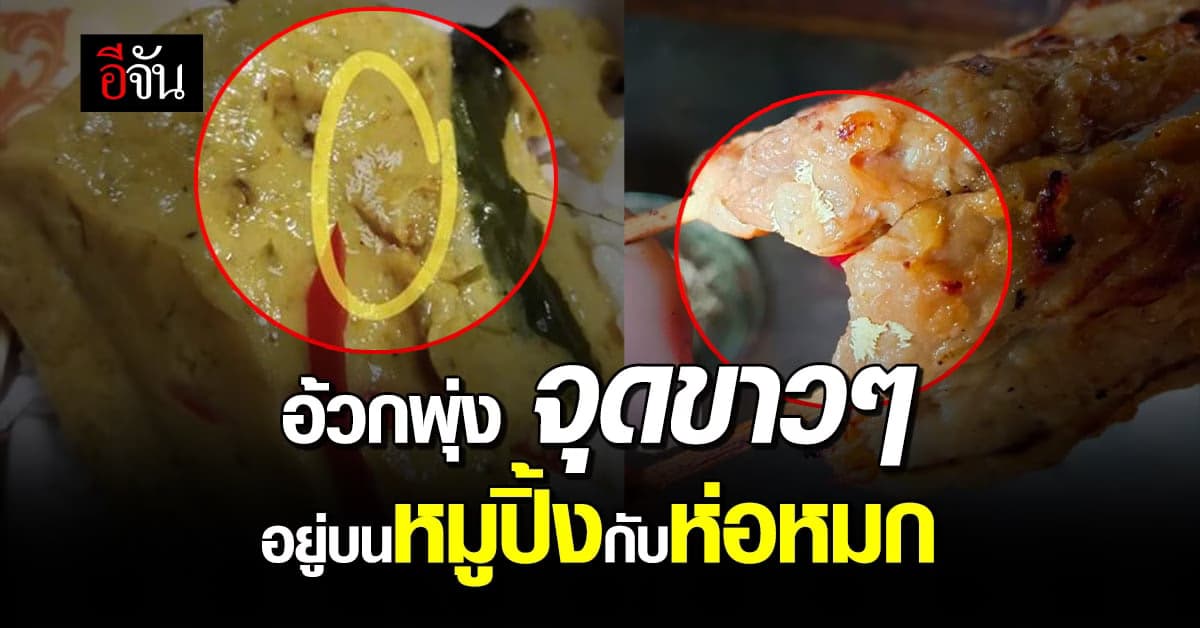 ขนลุก ลูกค้าซื้อหมูปิ้งกับห่อหมกมากิน เจอจุดขาวๆ อยู่กลางชิ้น