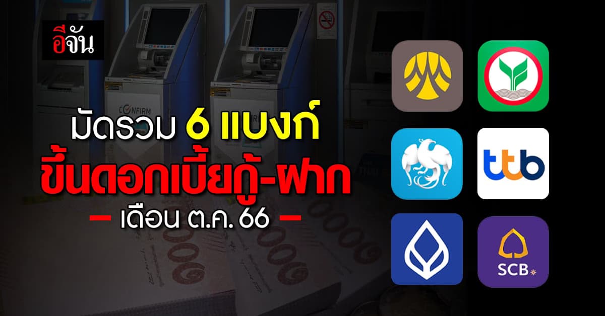 มัดรวม 6 ธนาคาร ประกาศขึ้นดอกเบี้ยกู้-ฝากเดือน ต.ค.66 พีคสุดรอบ 10 ปี