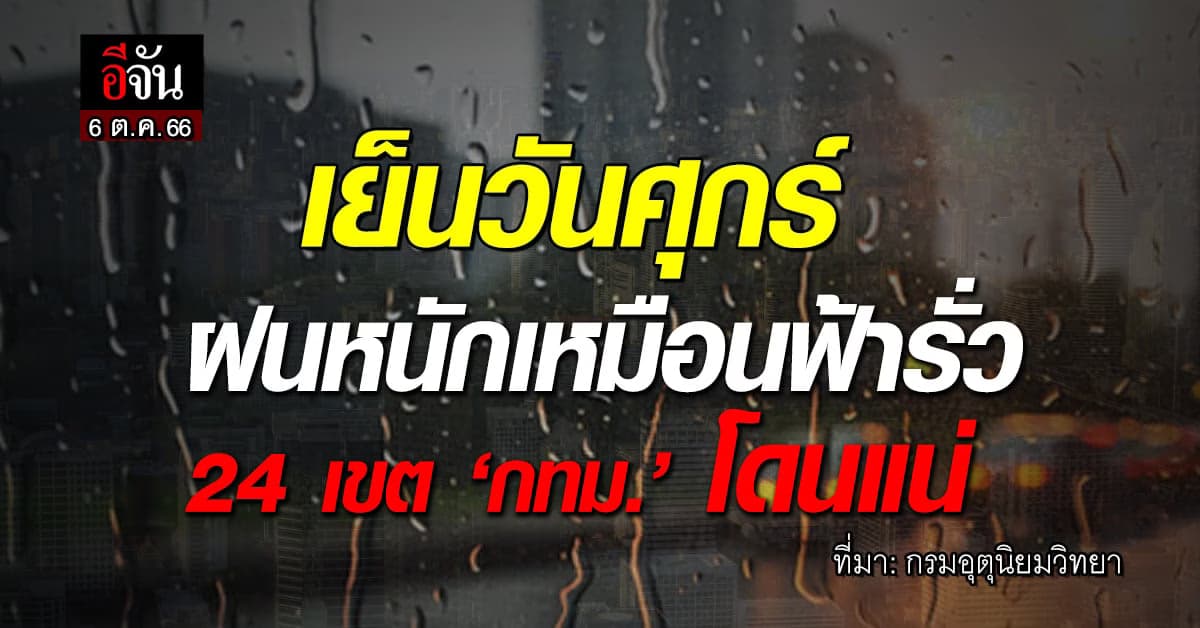 สภาพอากาศวันนี้ (6 ต.ค.66) อุตุ เตือนฝนถล่มหนัก 56 จังหวัด กทม. 24 เขต