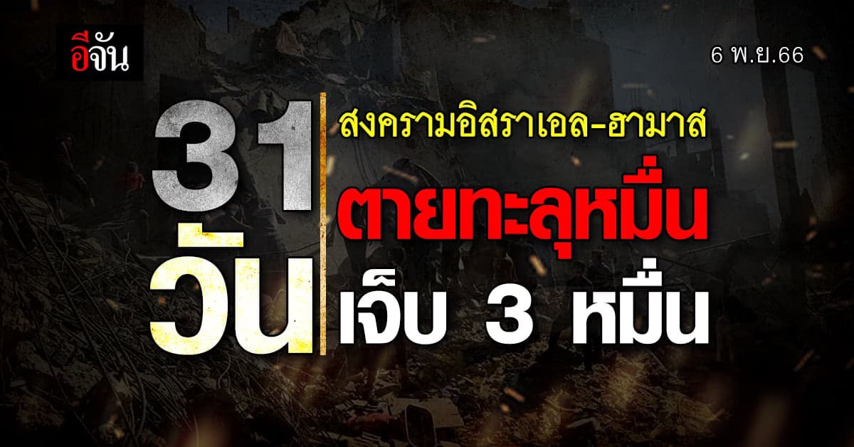 31 วันสงครามอิสราเอล-ฮามาส ตายทะลุหมื่น เจ็บ 3 หมื่น