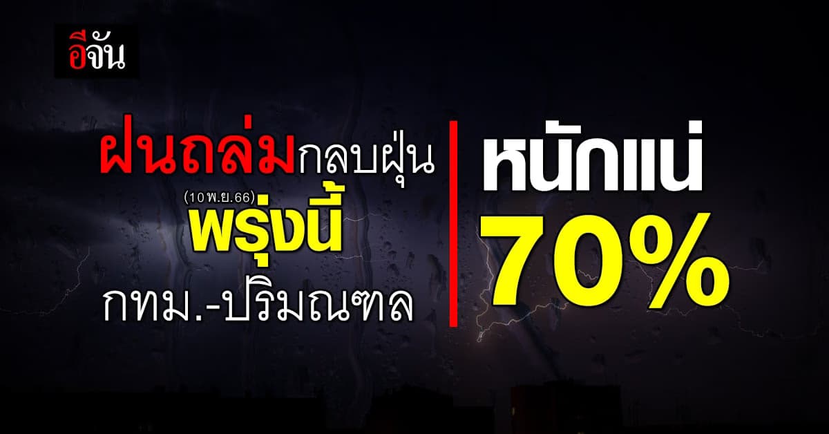 สภาพอากาศ พรุ่งนี้ (10 พ.ย.66) ฝนถล่มกลบฝุ่น กทม.-ปริมณฑล หนักแน่ 70%