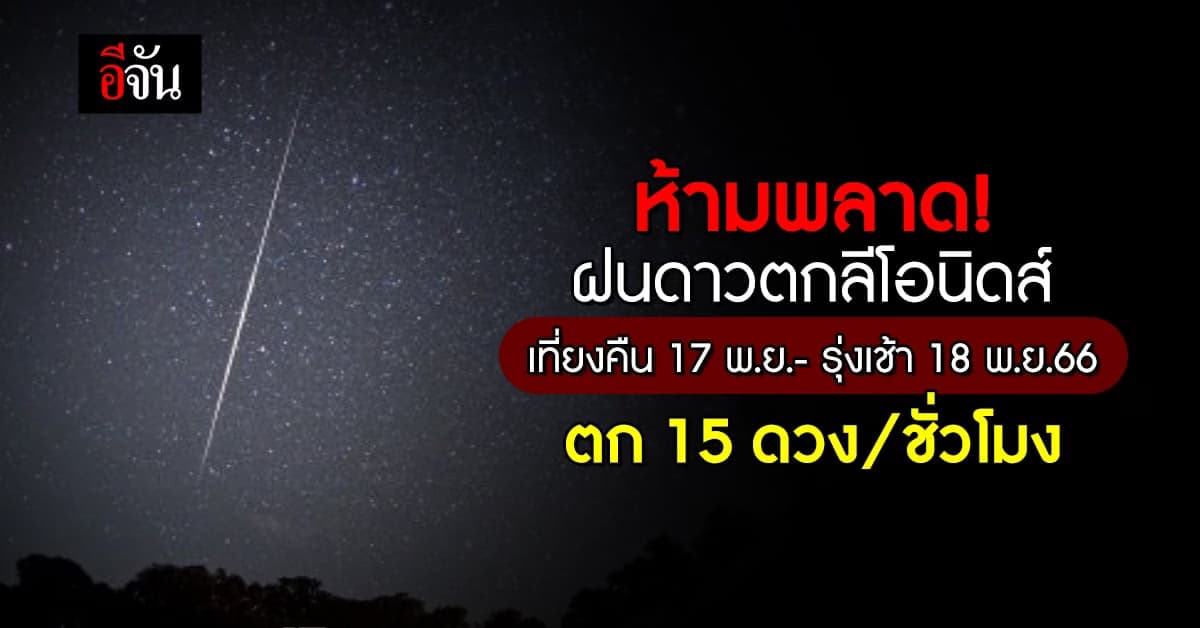 นัดส่อง! ฝนดาวตกลีโอนิดส์ คืน 17 พ.ย.- รุ่งเช้า 18 พ.ย.66