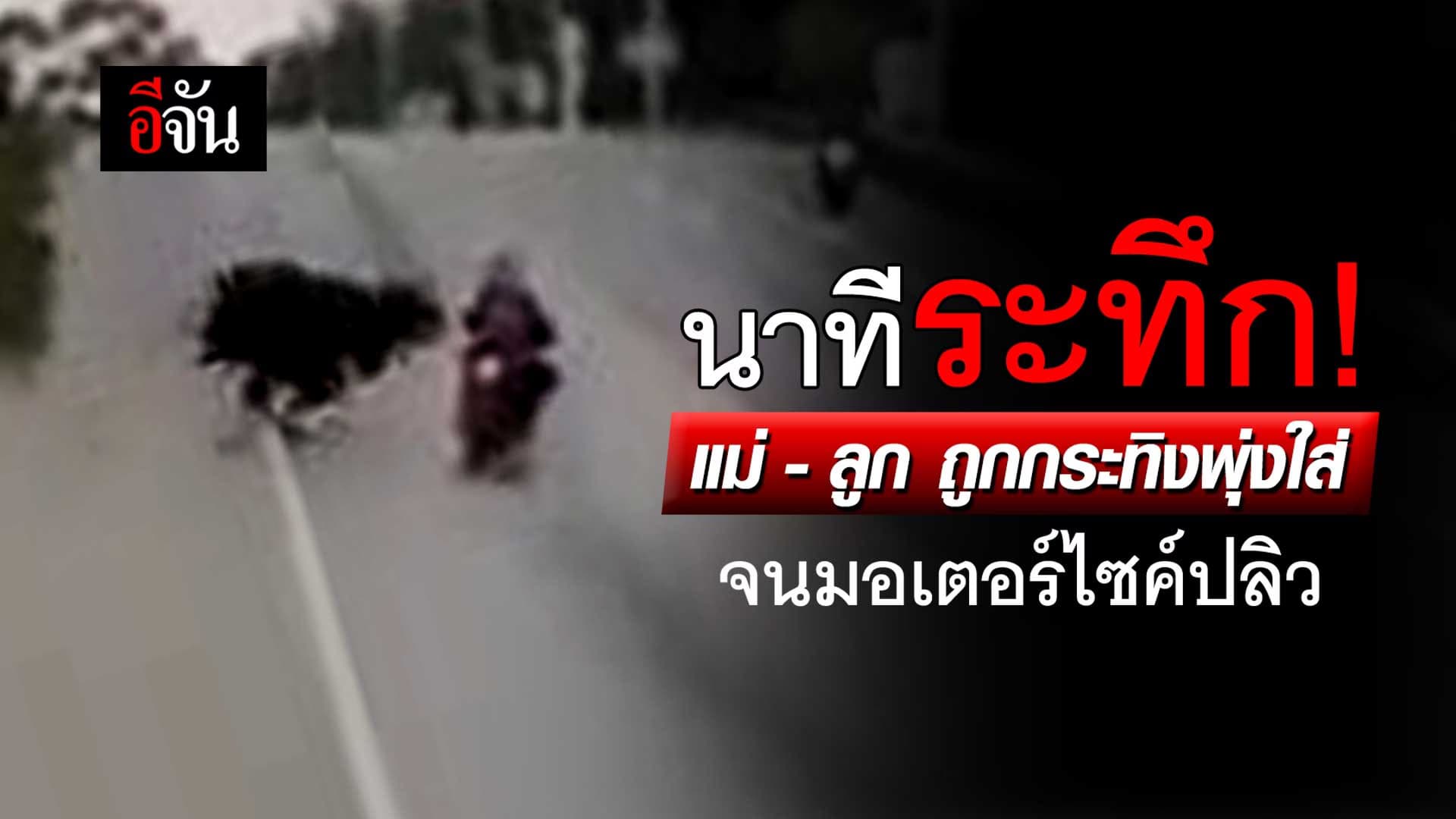 🎬 นาทีระทึก! แม่ – ลูก ถูกกระทิงพุ่งใส่ จนมอเตอร์ไซค์ปลิว