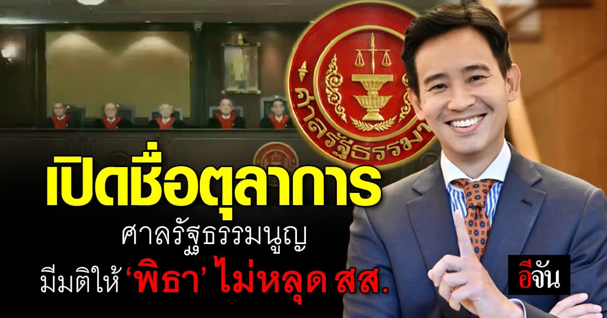 เปิดชื่อ 9 ตุลาการศาลรัฐธรรมนูญ มีมติ 8 ต่อ 1 เสียง ให้ ‘พิธา’ ไม่หลุด สส.