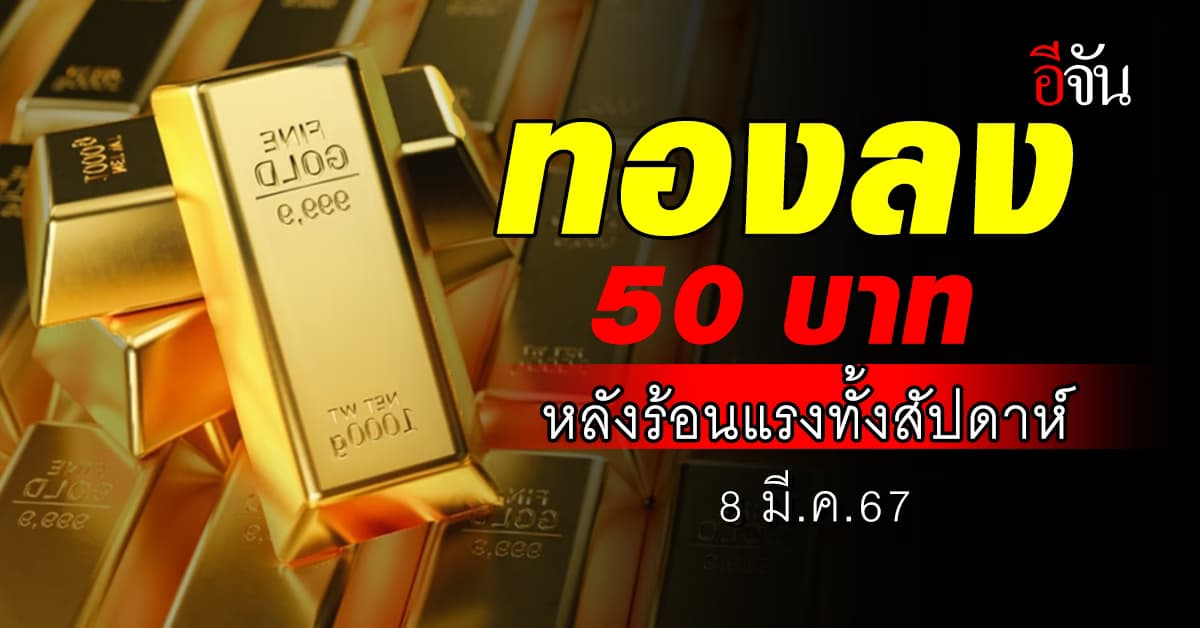 ราคาทองคำวันนี้ (8 มี.ค.67) ปรับครั้งแรก ลง 50 บาท หลังร้อนแรงทั้งสัปดาห์