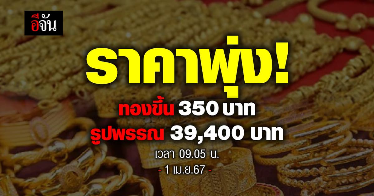 ราคาทองวันนี้ (1 เม.ย.67) ปรับครั้งที่ 1 ขึ้น 350 รูปพรรณ 39,400 บาท