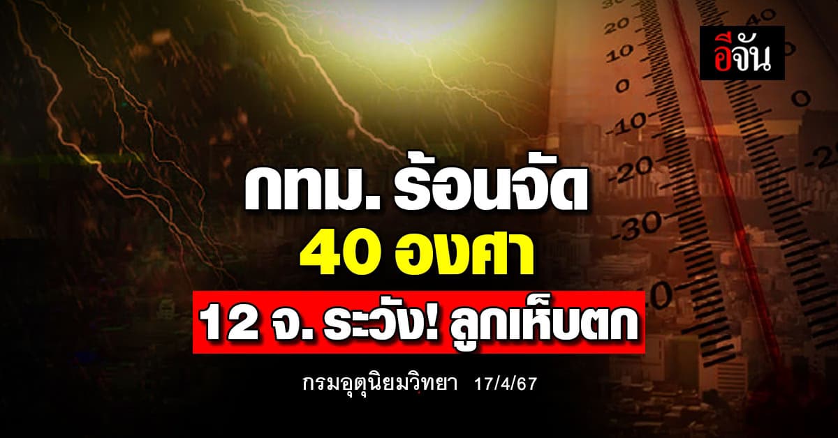 สภาพอากาศวันนี้ (17 เม.ย.67) ร้อนจัดอุณหภูมิสูงสุด 42 องศา