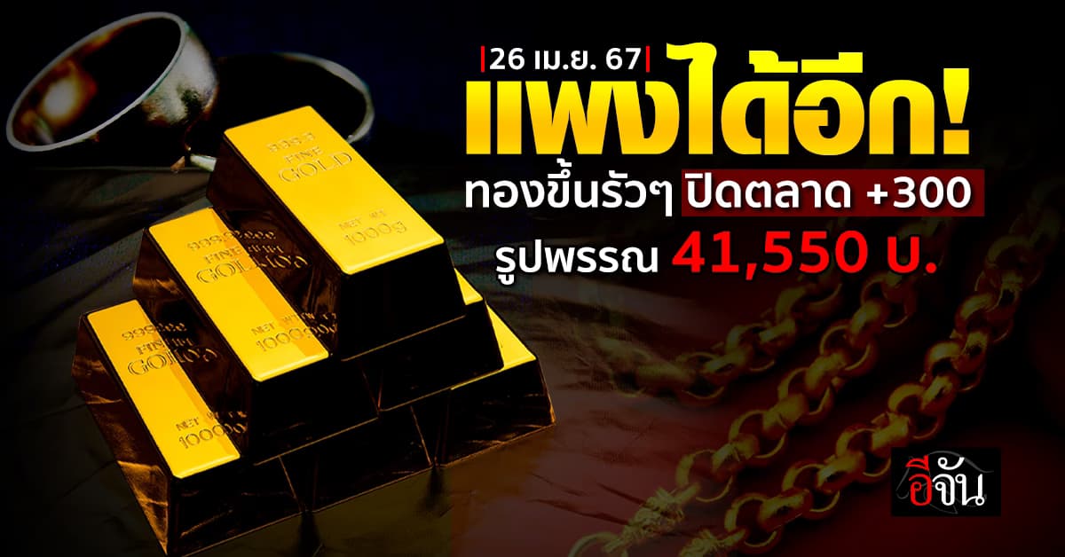 ทองในคอสั่น! วันนี้ (26 เม.ย.67) ราคาทองปิดตลาด ปรับ 5 ครั้ง +300 บาท