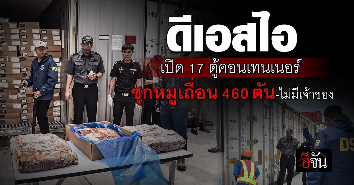 ดีเอสไอ เปิด 17 ตู้คอนเทนเนอร์ ซุกหมูเถื่อน 460 ตัน-ไม่มีเจ้าของ