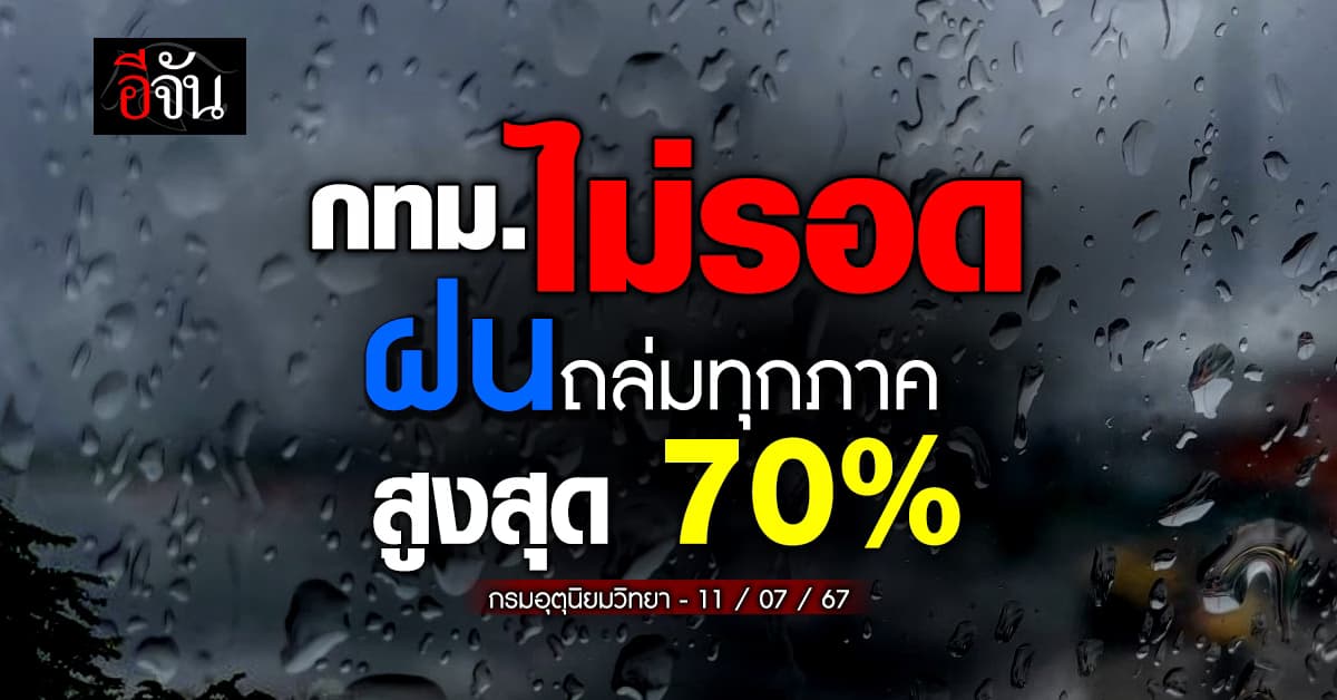 สภาพอากาศวันนี้ (11 ก.ค.67) กรมอุตุฯ เตือน 35 จ. ฝนตกฉ่ำ สูงสุด 70%