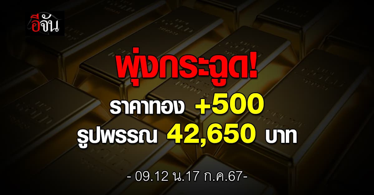 ราคาทองวันนี้ (17 ก.ค.67) ขึ้นพรวดเดียว 500 ป่วนหนักปรับอีก 6 ครั้ง!