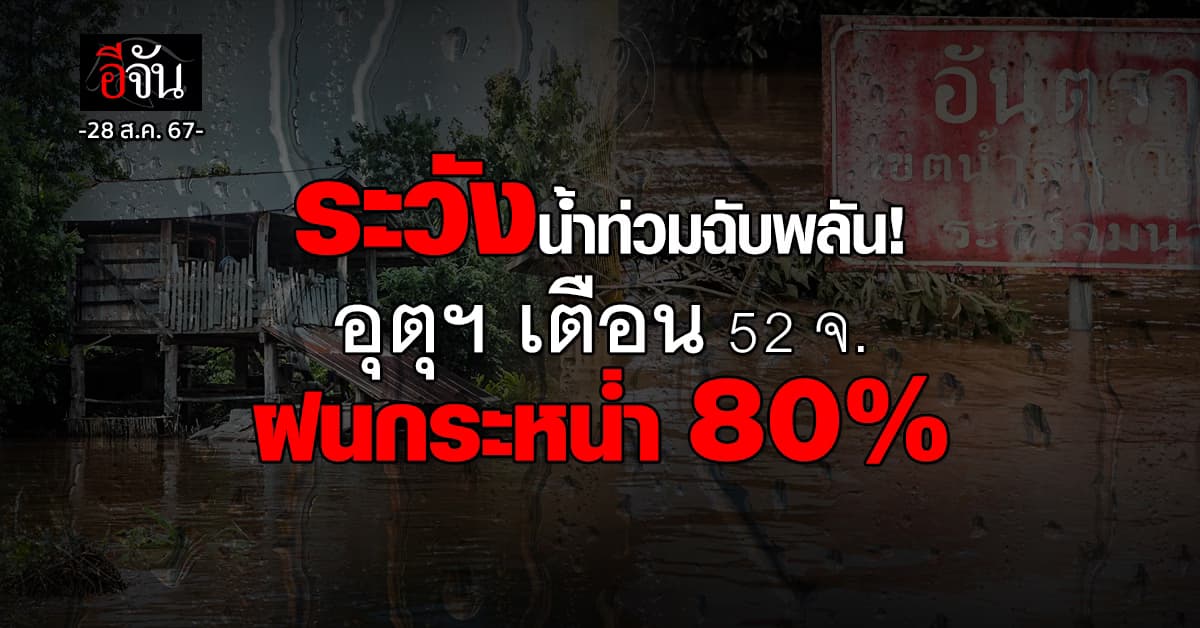 สภาพอากาศวันนี้ (28 ส.ค.67) อุตุฯ เตือน เหนือฝนตกหนัก