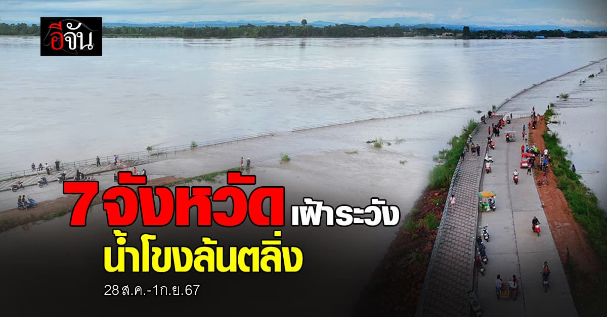 สทนช. เฝ้าระวัง น้ำโขงล้นตลิ่ง 28 ส.ค. – 1 ก.ย. 67 หลังระดับน้ำเพิ่มสูงต่อเนื่อง