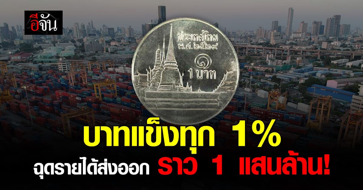 เงินบาทแข็งค่าขึ้นทุกๆ 1% ฉุดรายได้ส่งออก 1 แสนล้าน!