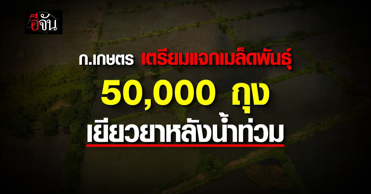 ก.เกษตร เตรียม เมล็ดพันธุ์พืช กว่า 50,000 ถุง แจกเกษตรกรหลังน้ำท่วมลด