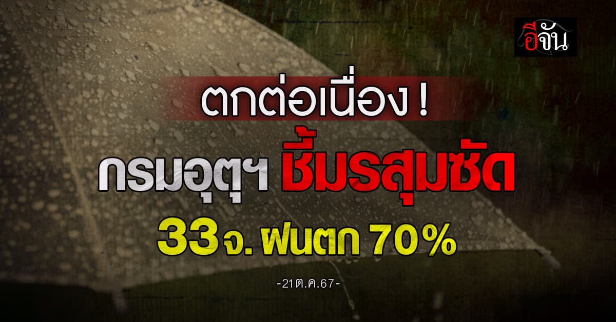 สภาพอากาศวันนี้ (15 ต.ค.67) อุตุฯ เตือน 33 จ. ฝนตก 70%