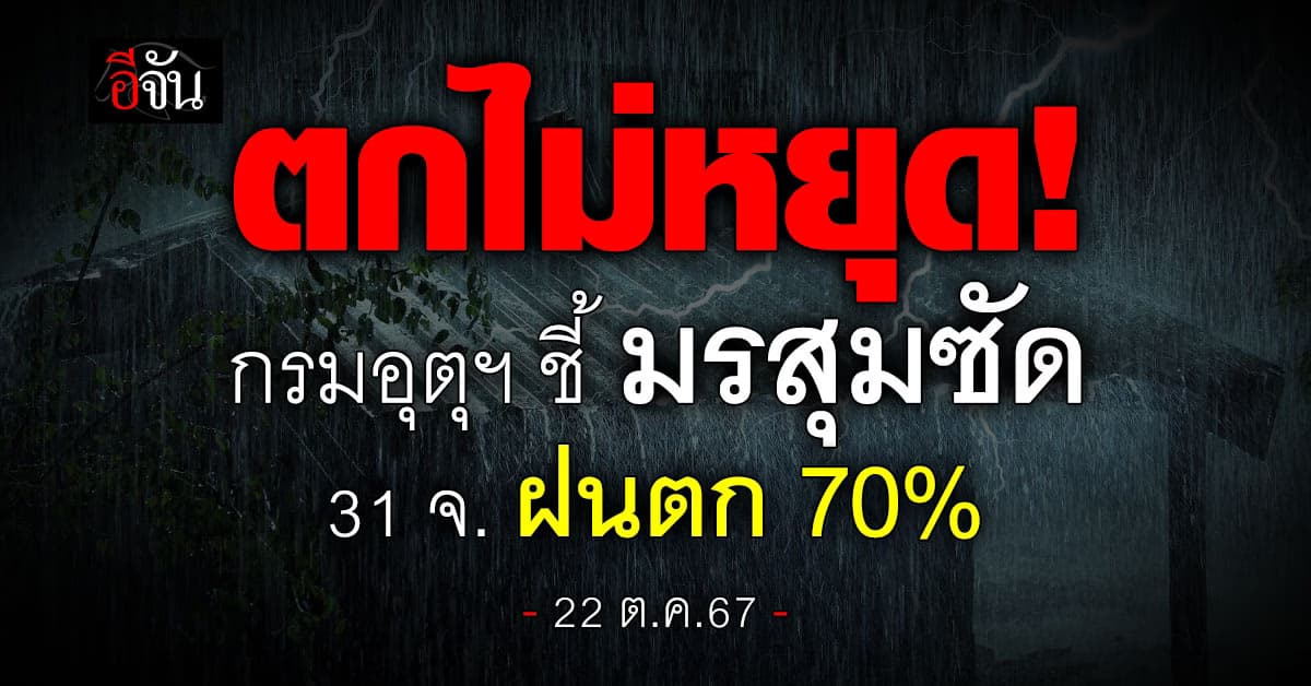 สภาพอากาศวันนี้ (22 ต.ค.67) อุตุฯ เตือน 31 จ. ฝนตก 70%