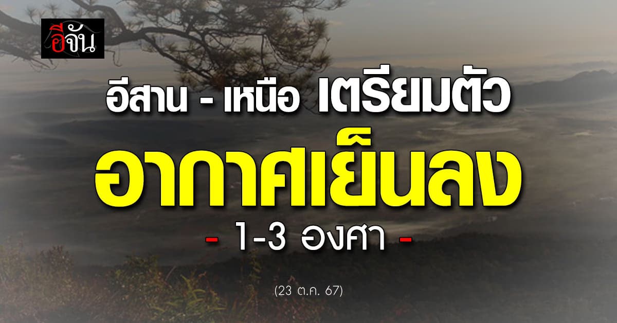 สภาพอากาศวันนี้ (23 ต.ค. 67) เหนือ-อีสาน เย็นลง 1-3 องศา