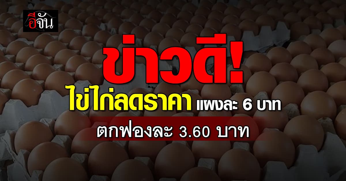 ลดแล้ว ! ไข่ไก่ปรับลดราคา ลดแผงละ 6 บาท ตกฟองละ 3.60 บาท