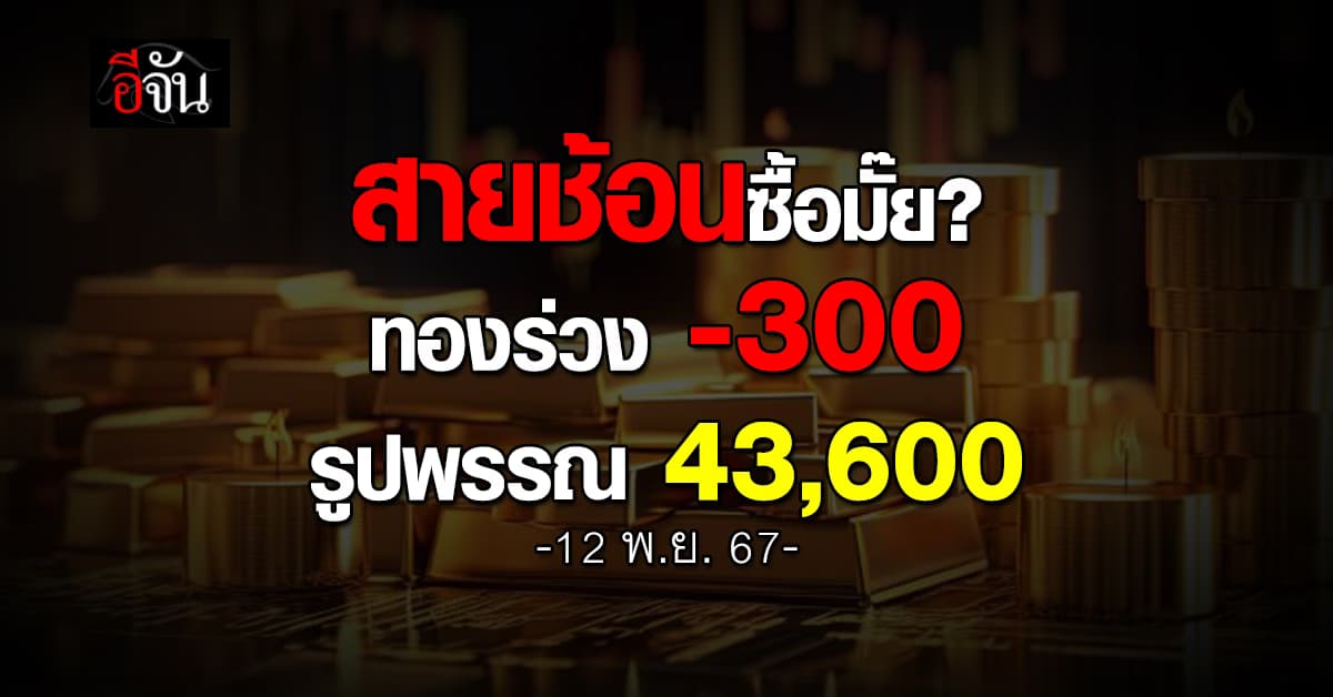ราคาทองวันนี้ (12 พ.ย.67) ร่วง 300 “ฮั่วเซ่งเฮง” ชี้มีโอกาสฟื้น