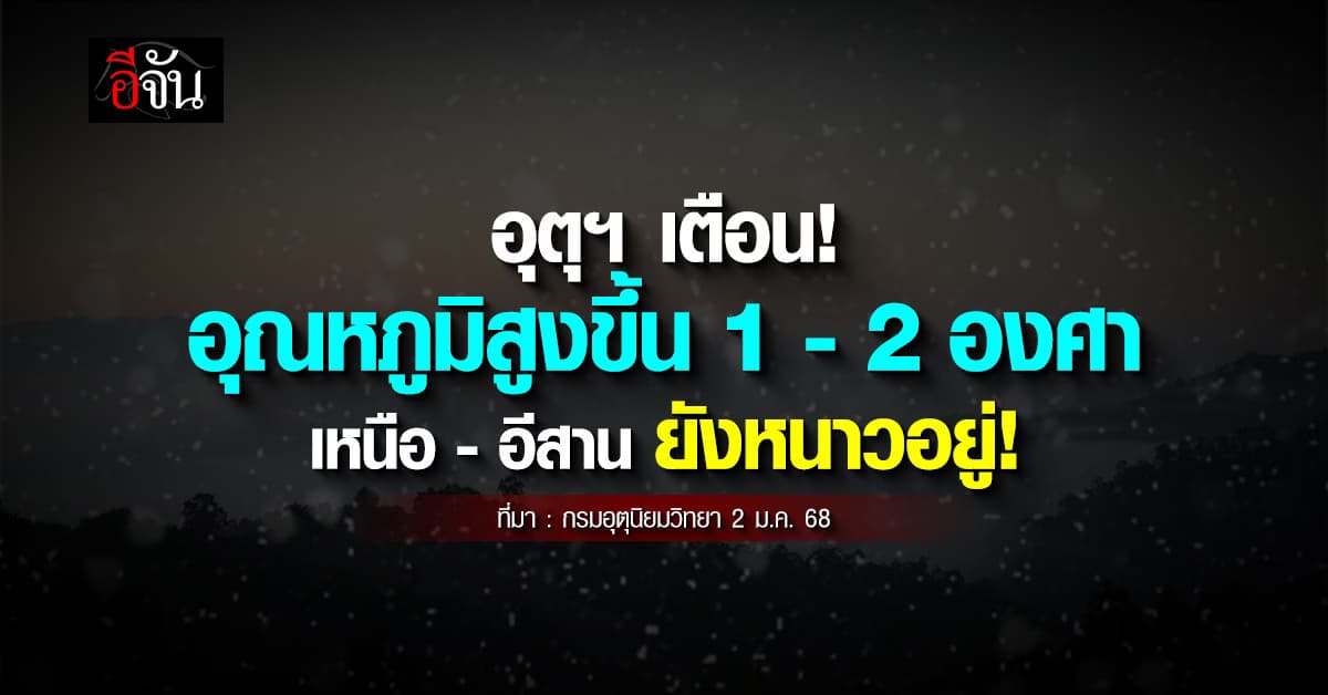 สภาพอากาศวันนี้ (2 ม.ค. 68) อุตุฯ เตือน! อุณหภูมิสูงขึ้น เหนือ-อีสานหนาวต่อ