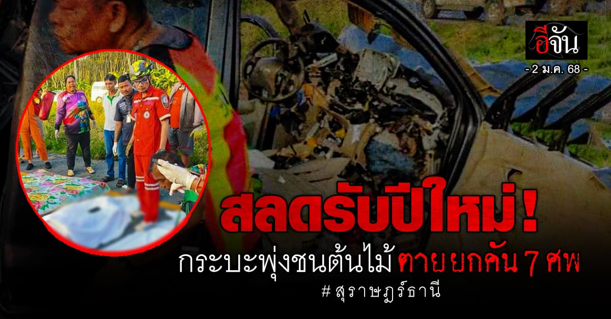 สลดรับปีใหม่! กระบะพุ่งชนต้นไม้ ดับยกคัน 7 ศพ