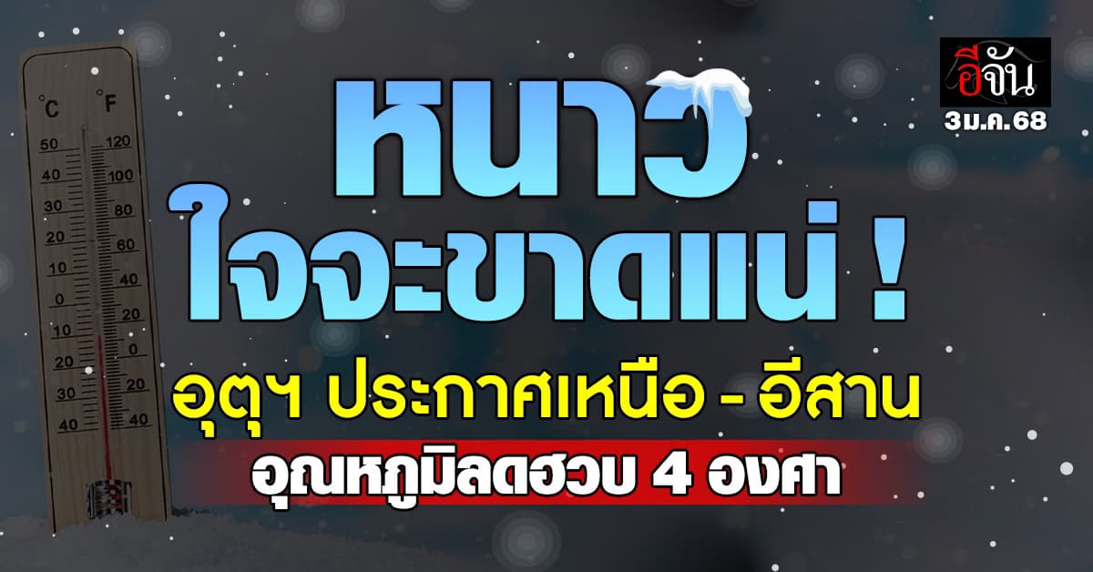 สภาพอากาศวันนี้ 3 ม.ค. 68 อุตุฯ ประกาศ หนาวสะท้านทั่วไทย! ลดฮวบ 4 องศา