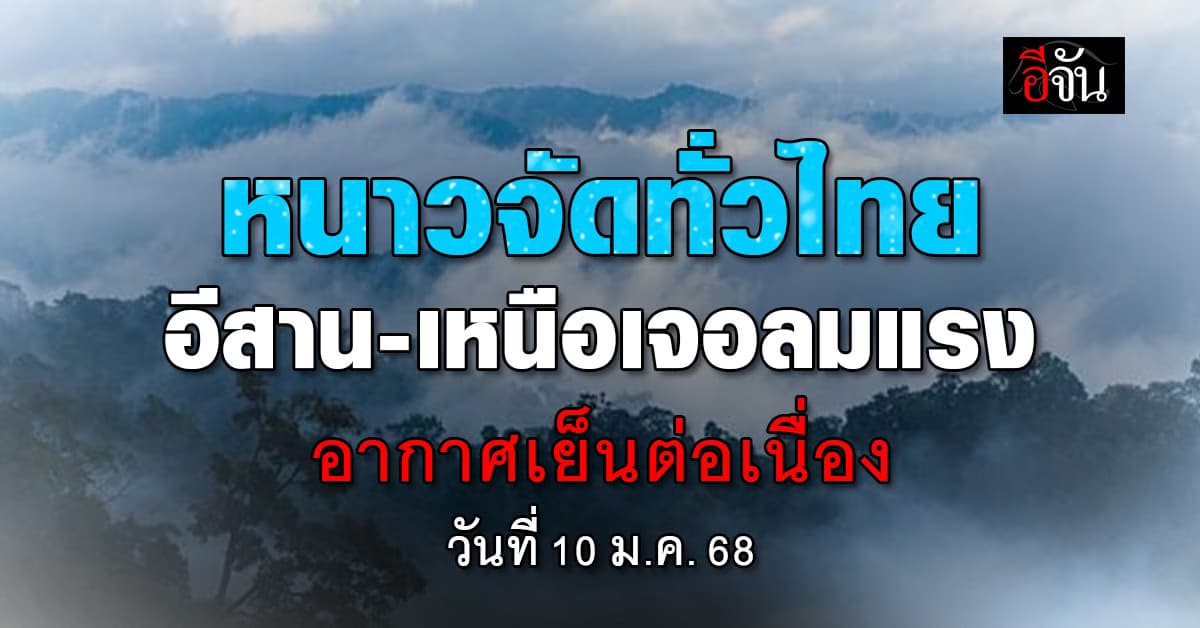 พยากรณ์อากาศวันนี้ 10 ม.ค. 68 หนาวจัดทั่วไทย ฝนถล่มใต้ คลื่นสูง 4 เมตร ฝุ่นสะสม!