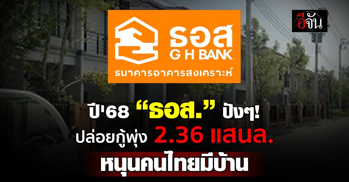 ปี’68 “ธอส.” ปล่อยกู้พุ่ง 2.36 แสนล้าน หนุนสินเชื่อโต 1.8 ล้านล้าน