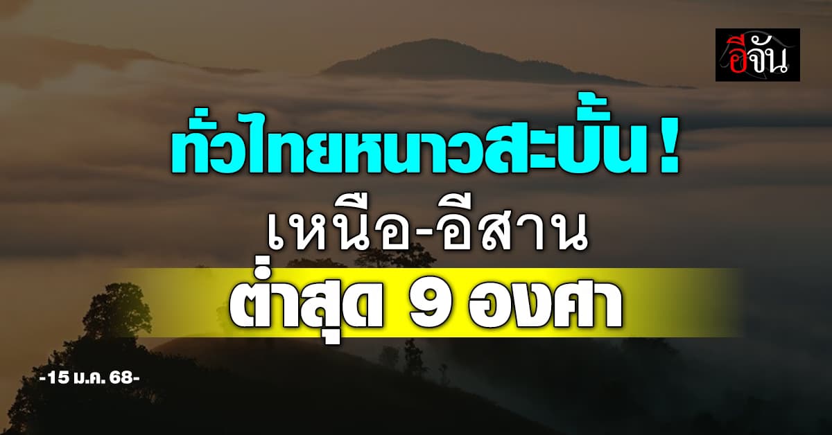 อุตุฯ เผย (15 ม.ค.68) ทั่วไทยอากาศหนาว เหนือ-อีสาน ต่ำสุด 9 องศา