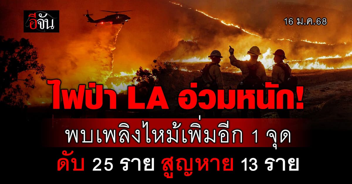 อ่วม! ไฟป่าแอลเอ ผ่านไป 9 วัน พบเพลิงไหม้เพิ่มอีก 1 จุด – คาดแรงลมเบาลง