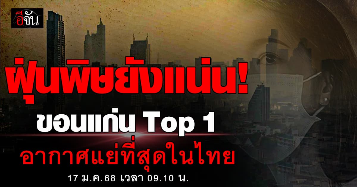ฝุ่นพิษคลุ้งทั่วไทย! เช้านี้ (17 ม.ค.68)  ขอนแก่น TOP1 อากาศแย่ที่สุดในไทย 