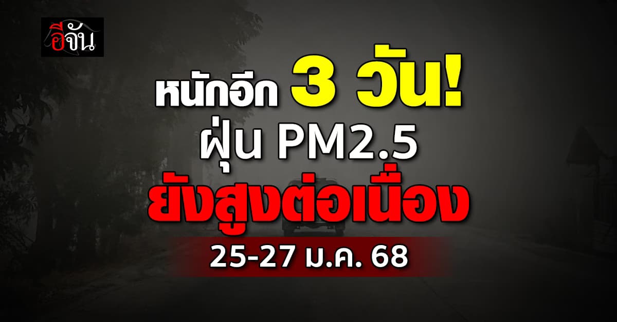 หนักหน่วงอีก 3 วัน! ฝุ่น PM2.5 ยังสูงต่อเนื่อง 25-27 ม.ค.68
