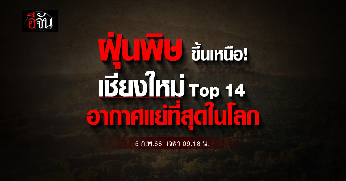 น่าห่วง! ค่าฝุ่นเช้านี้ (05 ก.พ.68) ภาคเหนือจมฝุ่นพิษ เชียงใหม่ Top 14 อากาศแย่ที่สุดในโลก 