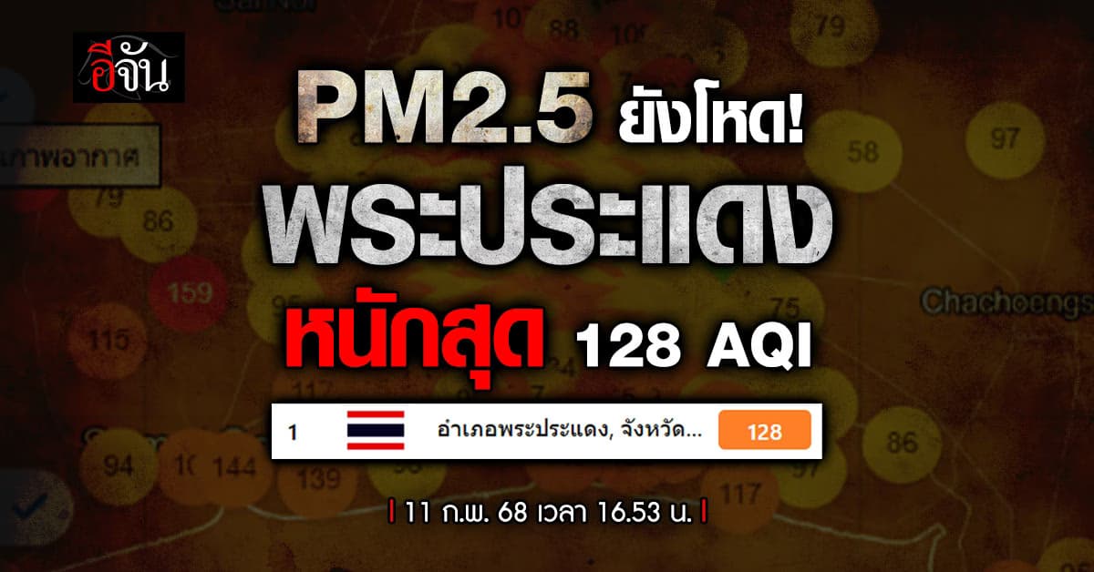 มันกลับมาแล้ว! ค่าฝุ่นเย็นนี้ (11 ก.พ.68) “พระประแดง- ดินแดง”หนักสุดในไทย