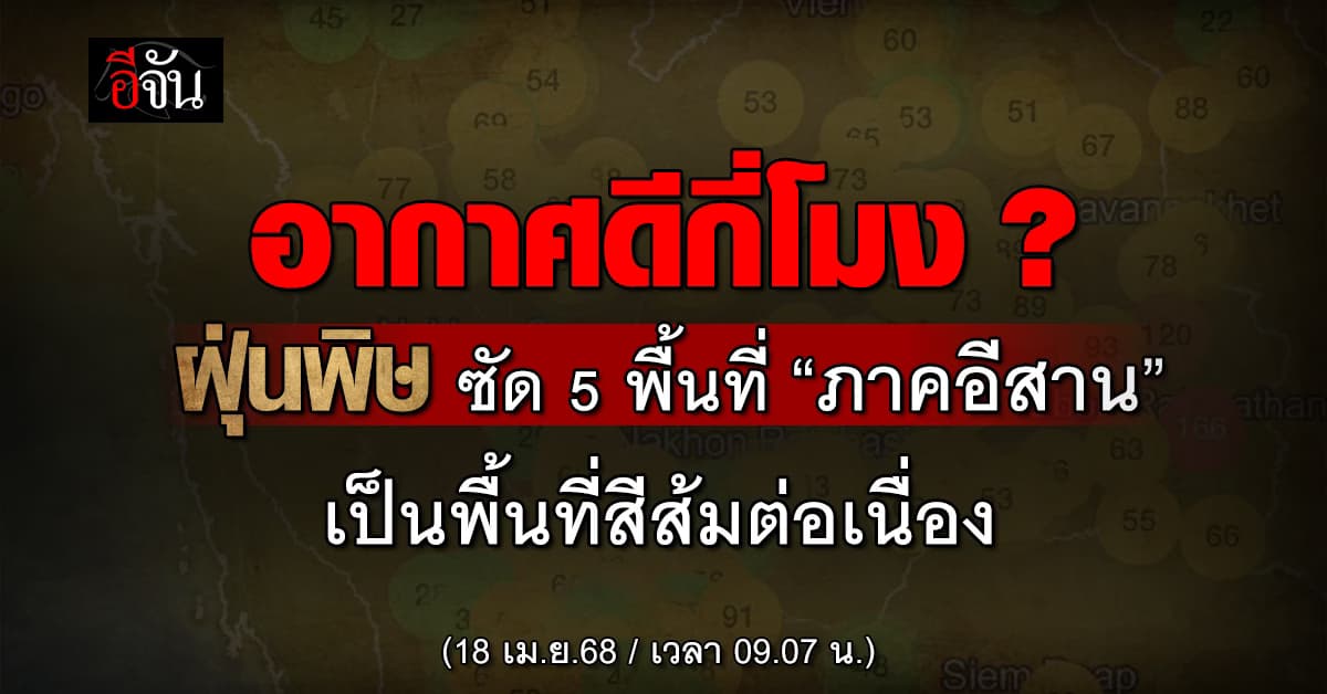 เช้านี้ “ฝุ่นพิษ PM2.5” เพ่งเล็ง “ภาคอีสาน” ซัด 5 พื้นที่ จมฝุ่นต่อเนื่อง  